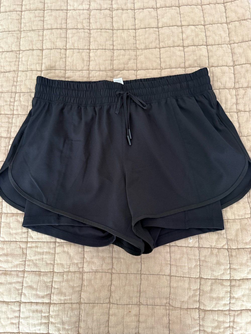 Yogalicious Lux Black Double-Layer Athletic Shorts with Drawstring